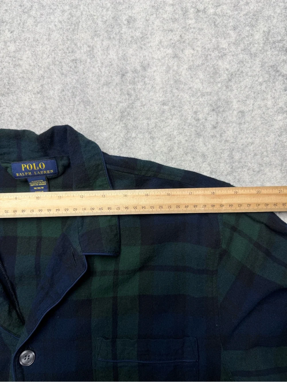Polo Ralph Lauren Mens Pajama Top Medium Black Watch Plaid Flannel Sleepwear